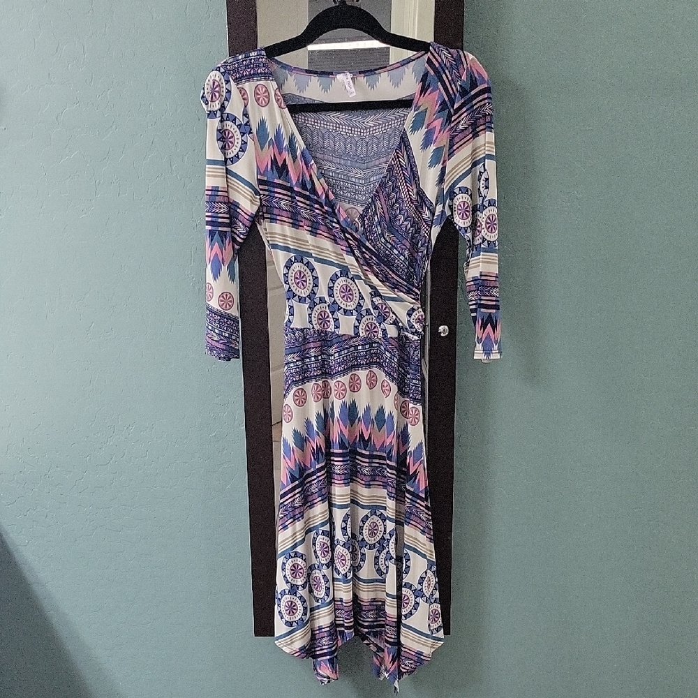 Multicolor Patterned Wrap Dress